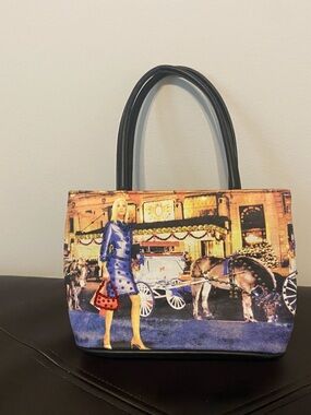 St. John's Bay Blue Cityscape Tote with Black Handles